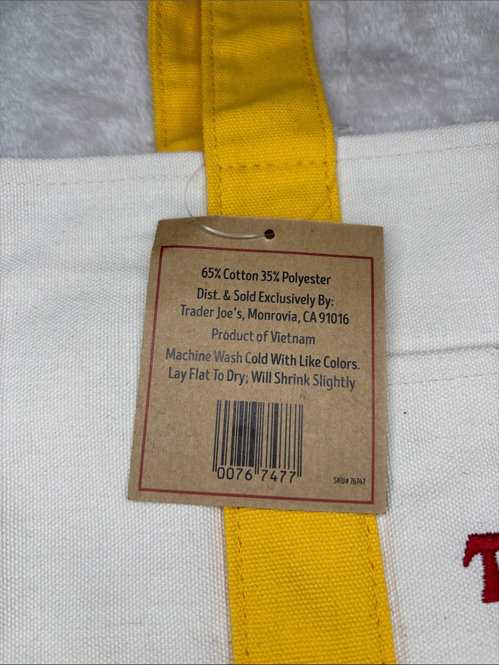 Trader Joe’s Yellow & White Mini Canvas Tote Bag - Picture 4 of 8